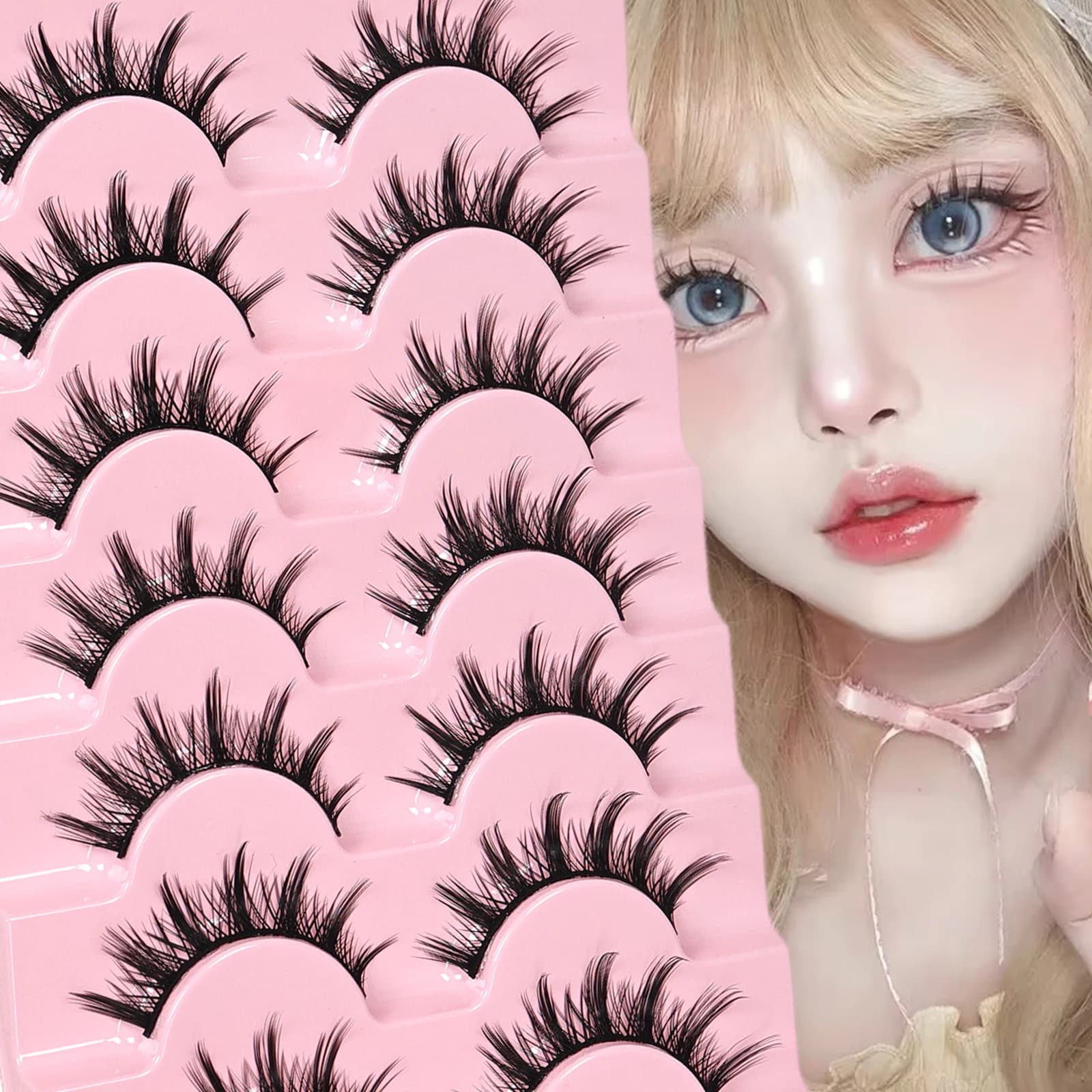 Ciglia Finte 3D Effetto Anime Spiky, 7 Paia, Naturali Stile Manga, Riutilizzabili, Morbide, per Cosplay e Trucco Quotidiano