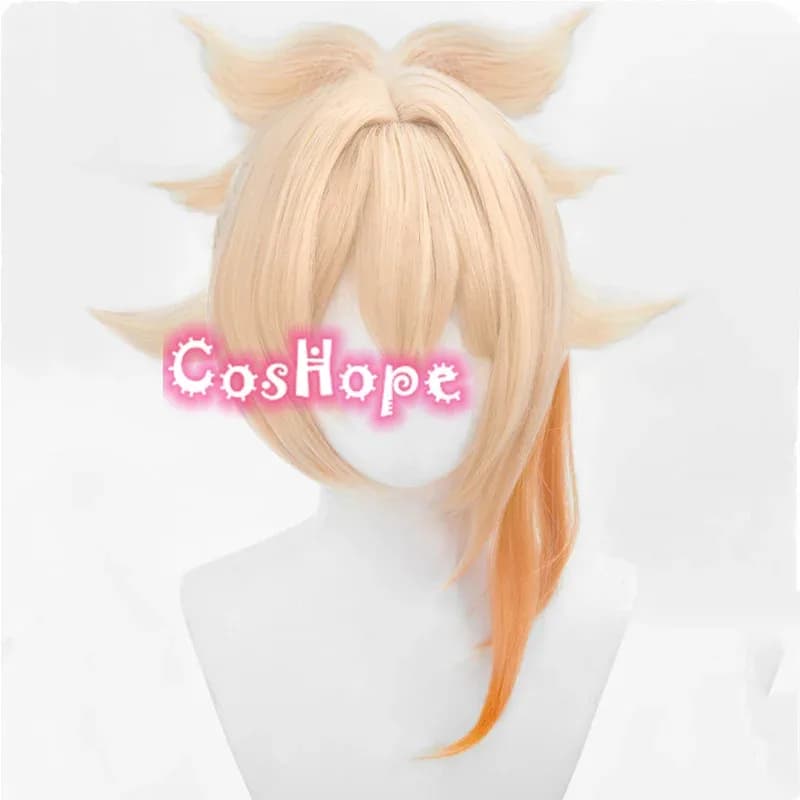 Yoimiya 45 cm Parrucca gialla Anime Cosplay Parrucche sintetiche resistenti al calore Capelli Halloween
