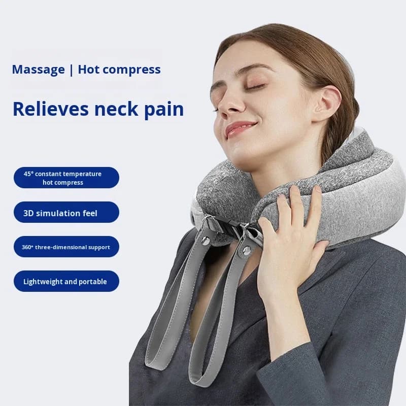 Cuscino Massaggiante Multifunzionale Personalizzato 5W, Massaggiatore per Collo a Forma di C, Gonfiabile, Portatile, con Caricatore per Auto, Musicale, da Viaggio
