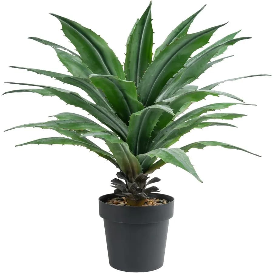 Large artificial agave plant in black vase with genuine stone pebbles for interior and exterior decorations 32 inches high fake Yucca with G