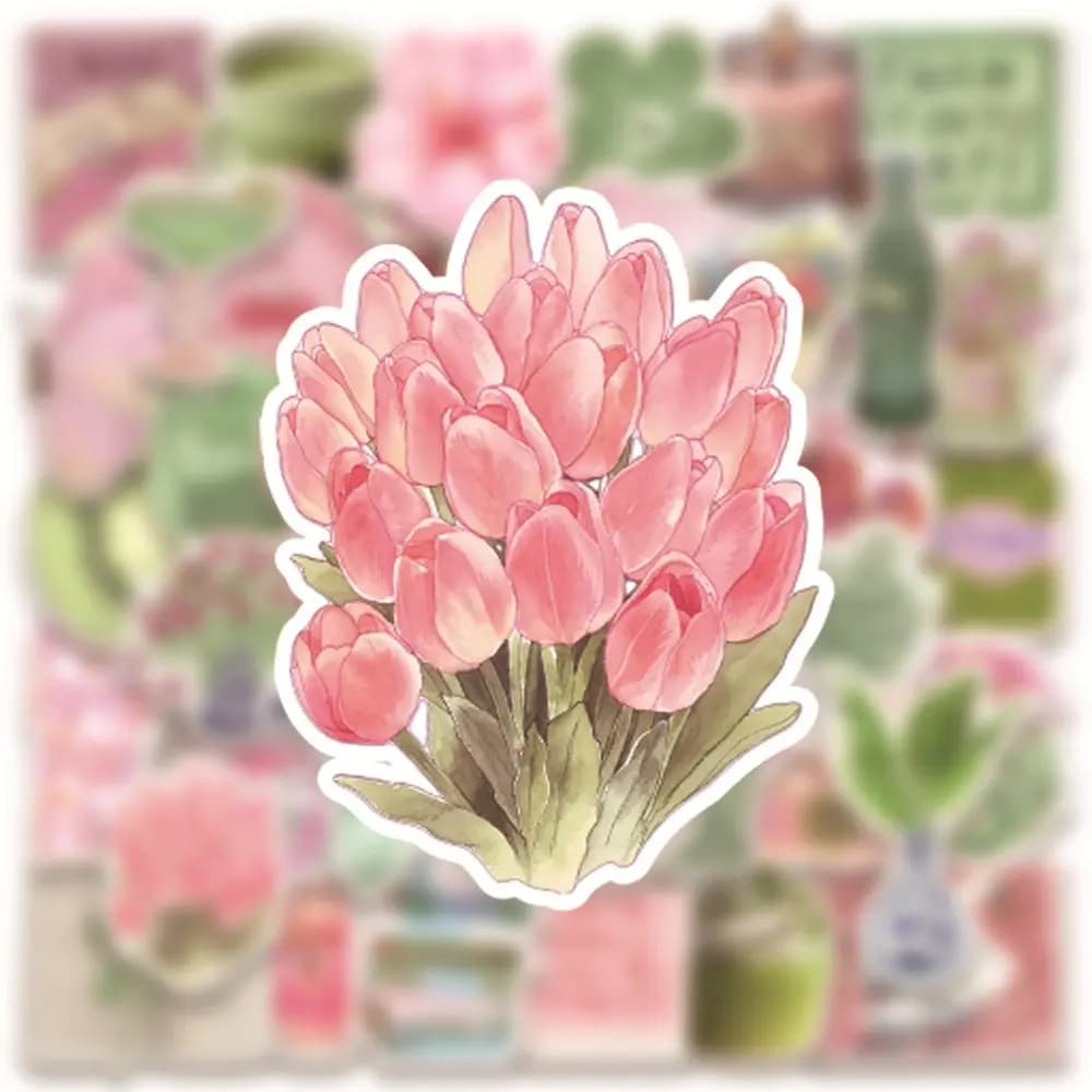 50pcs Ins Wind Pink Green Summer Fresh Stickers for Electric Car Luggage Notebook Water Cup Waterproof Decorative Stickers