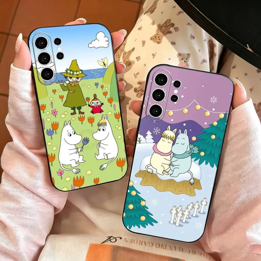 Cute M-Moomins Phone Case For Samsung S25,S24,S21,S22,S23,S30,Ultra,S20,Plus,Fe,Note,10,9,5G Black Cover