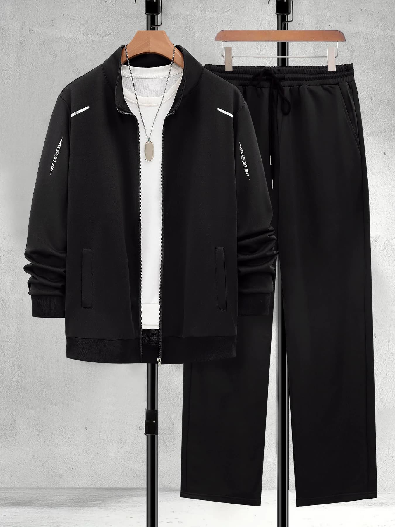 Men's Sports Complete Fast Drying, Zip and High Collar Jacket and Coulisse Pants, 2 Pieces Racesuit for Spring and Autumn