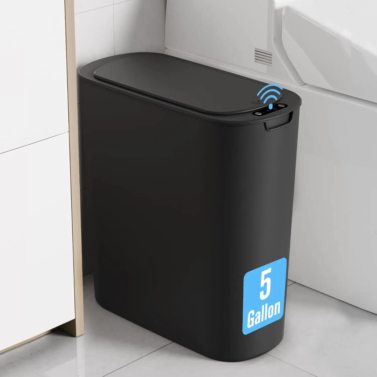 Cestino per Rifiuti con Sensore di Movimento Cesun, Bidone Automatico da 5 Galloni per Bagno con Coperchio, Cestino Intelligente Senza Contatto in Plastica Sottile per Bagno