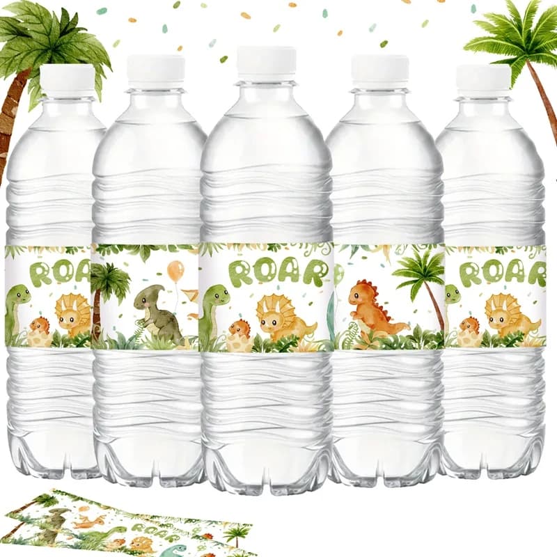 10 water bottles stickers for dinosaur parties, children's paper labels, boy, jungle dinosaur, birthday party decoration, baby shower