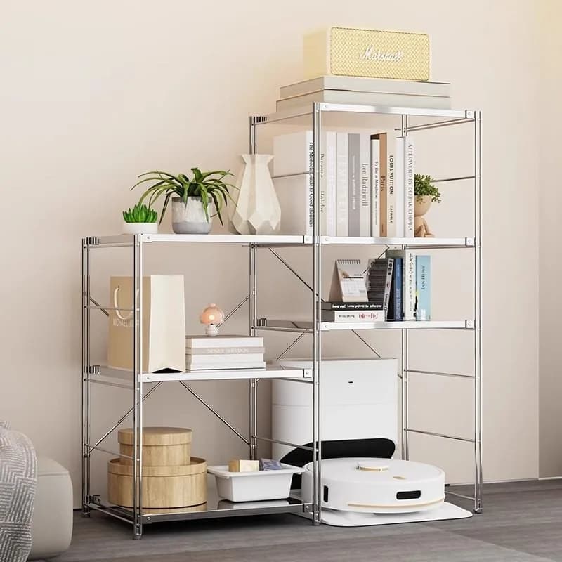 Japanese Style Stainless Steel Multi Layer Corner Floor Kitchen Storage Rack Air Fryer Microwave Oven Storage Rack Shelf