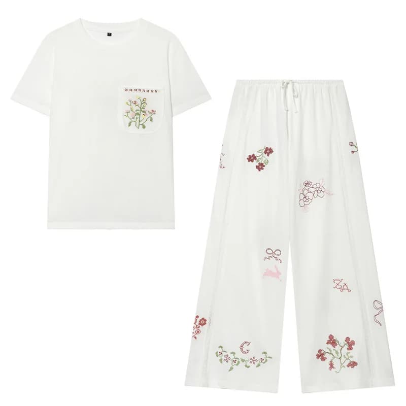 T-shirt e Pantaloni Casual da Donna Stile Europeo e Americano Primavera 2026 con Tasche Ricamate