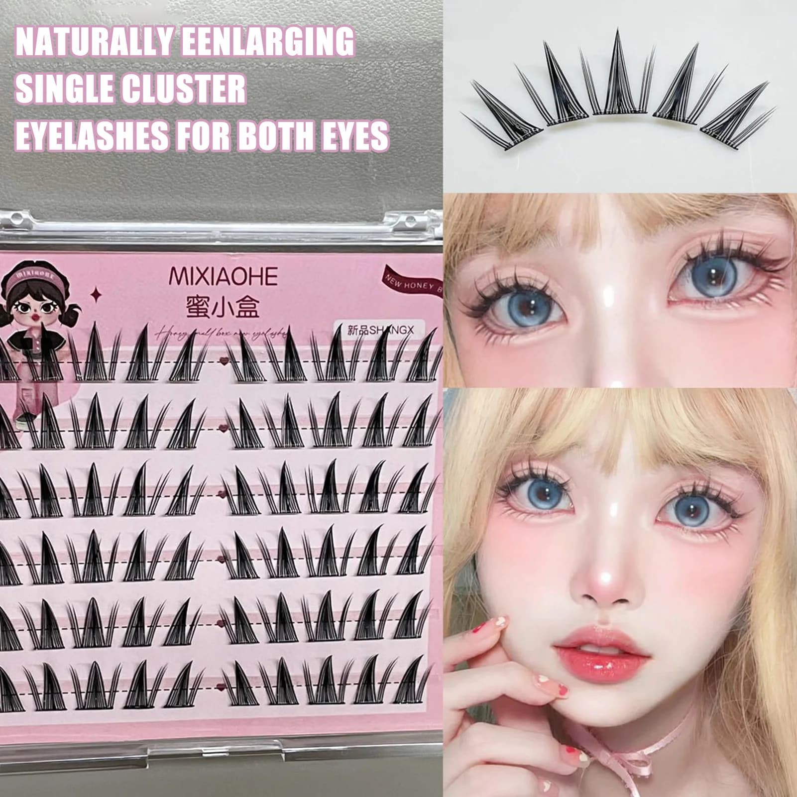 Fake lashes Self-adhesive Manga No glue needed Doll Korean style Extension Comic eyelashes Individual eyelashes Cluster Makeup