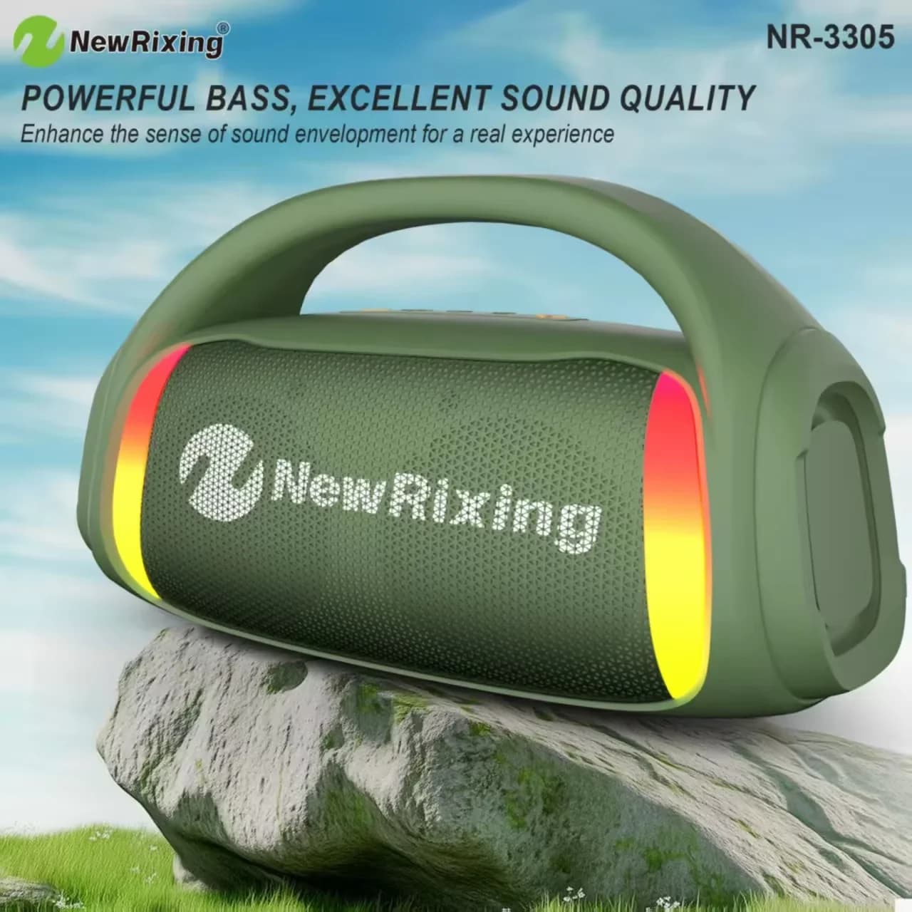 NR-3305 Portable Speaker 50W Ultra Bass Party Speaker TWS Stereo Subwoofer Sound System with FM USB TF Card Playback for Outdoor