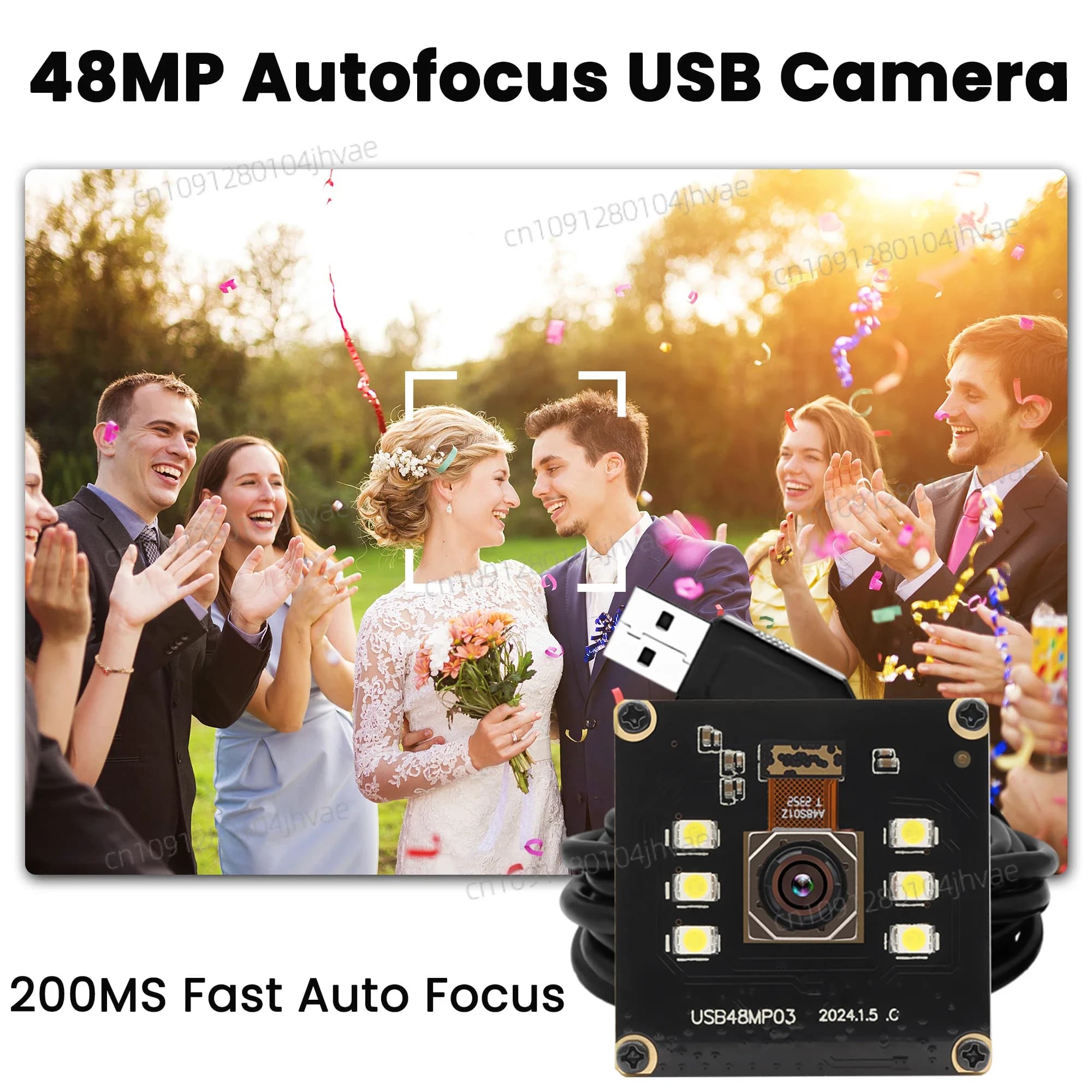 NEW USB ELP 48MP webcam with automatic focus with 100 ° Mini camera module with white LED light for daytime and night wide-angle vision for improved protection