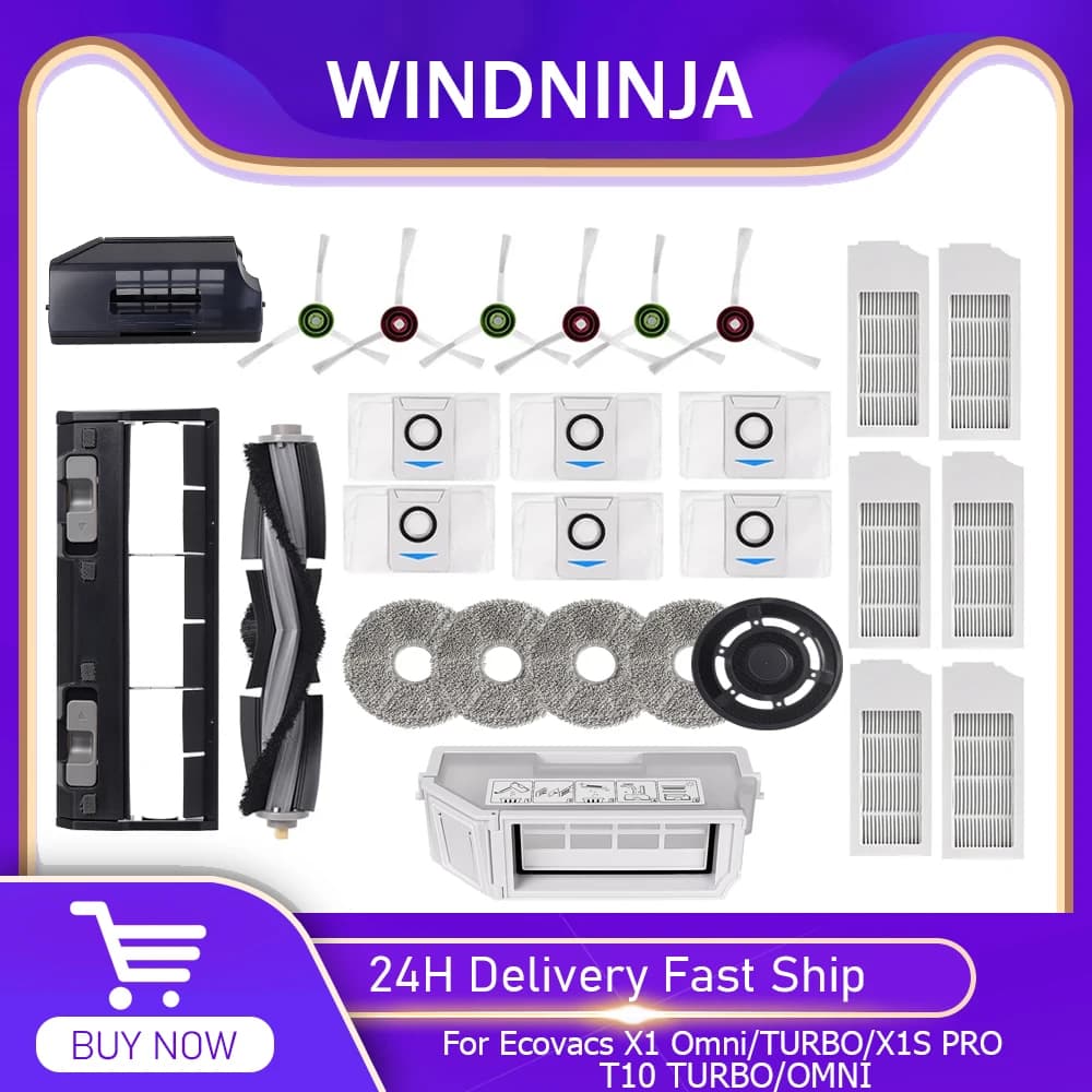 Filtro a spazzola per Ecovacs Deebot X1 OMNI/TURBO,T10 OMNI/TURBO/X1S PRO Scatola per la polvere Spazzola laterale principale Filtro Mop Rag Sacchetti per la polvere Parti del mop