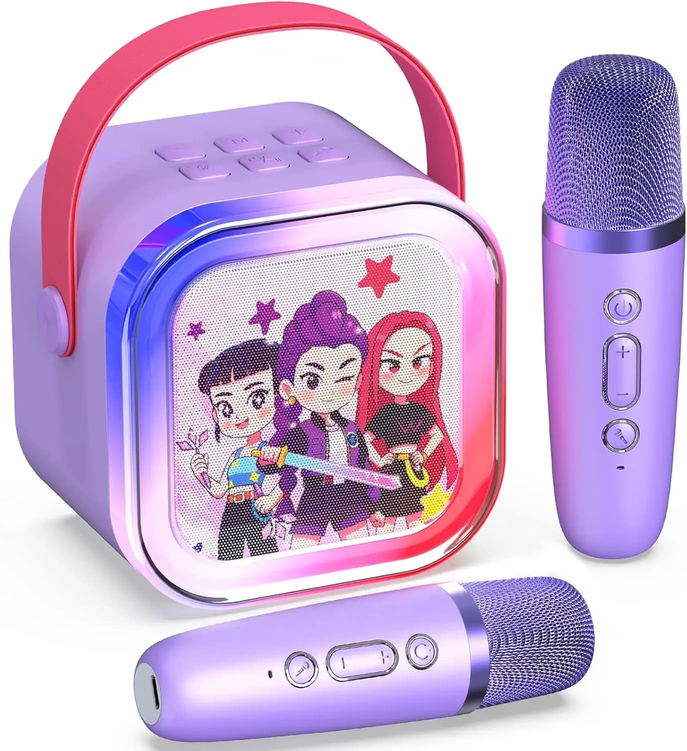Macchina Karaoke Portatile per Bambini con 2 Microfoni Wireless, Luci LED ed Effetti Vocali per Bambini dai 3 ai 12 Anni