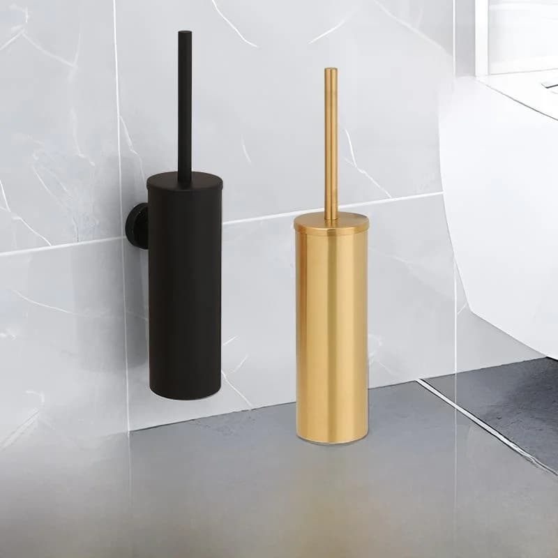 Set di spazzole per WC in acciaio inossidabile con base dal design rotondo, colore oro di lusso, per bagno e WC, strumento per la pulizia della casa