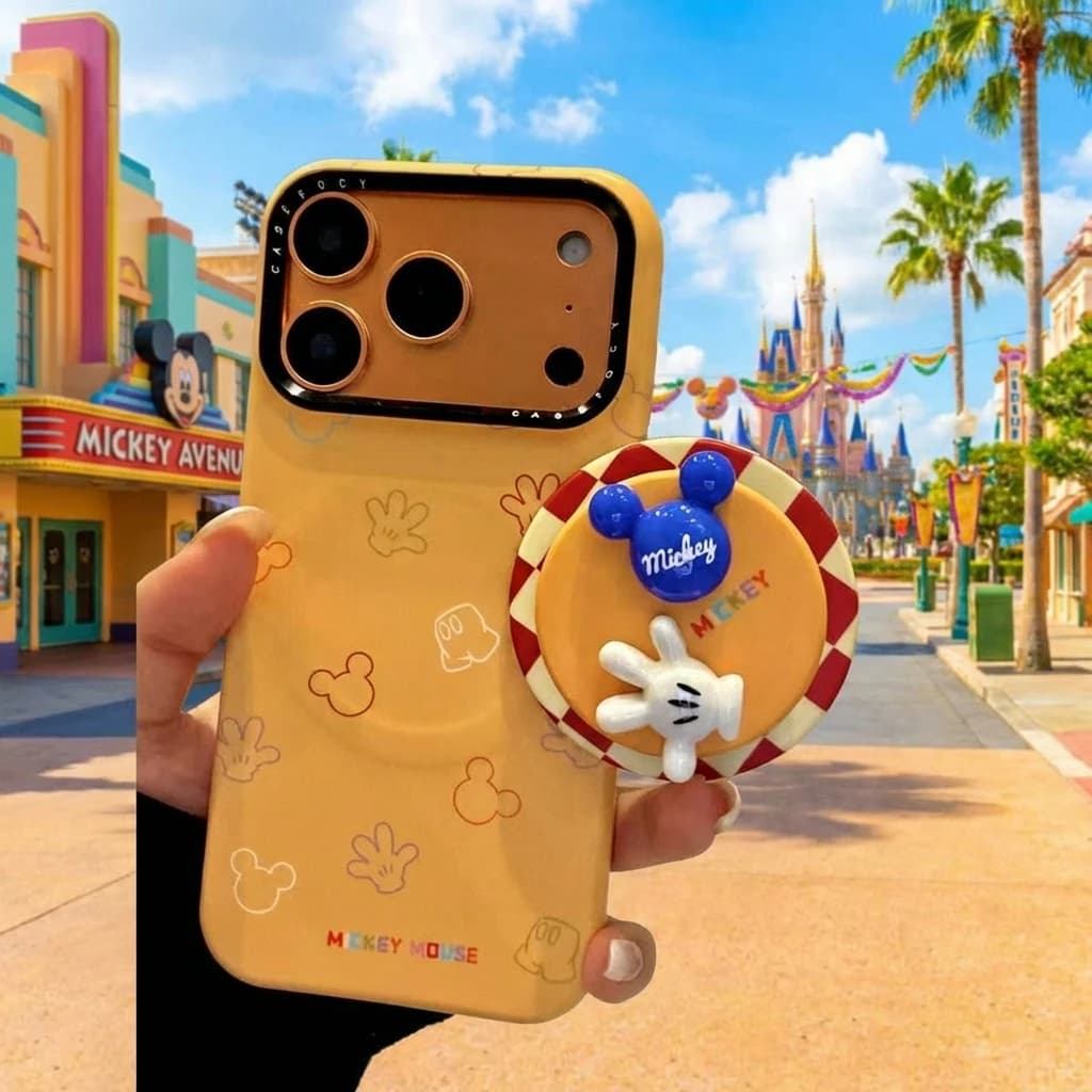 Custodia Magnetica Creativa con Linee Colorate e Mickey, Bianca, per iPhone 17 Pro Max 16