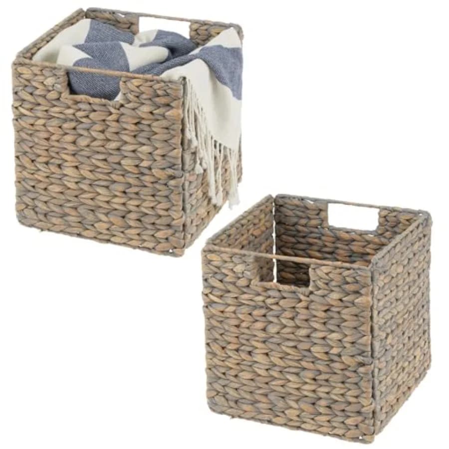 Cesto Organizer Cubo in Giacinto Naturale Intrecciato con Manici per Bagno, Lavanderia, Scaffale o Cameretta - Perfetto per Cubb