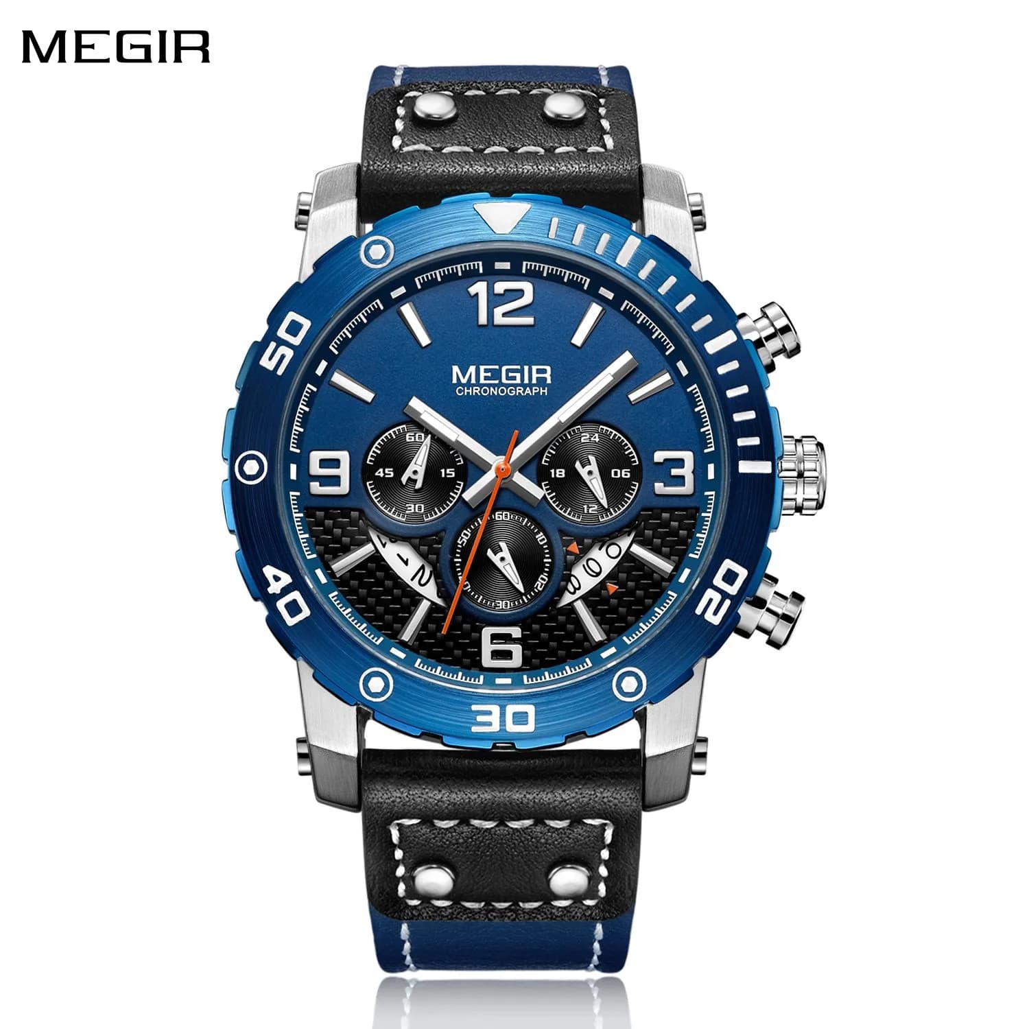 Orologio da Uomo MEGIR Multifunzione con Quadrante Cronografo, Sportivo Casual in Pelle, Movimento al Quarzo Originale, Orologio Business per Uomini