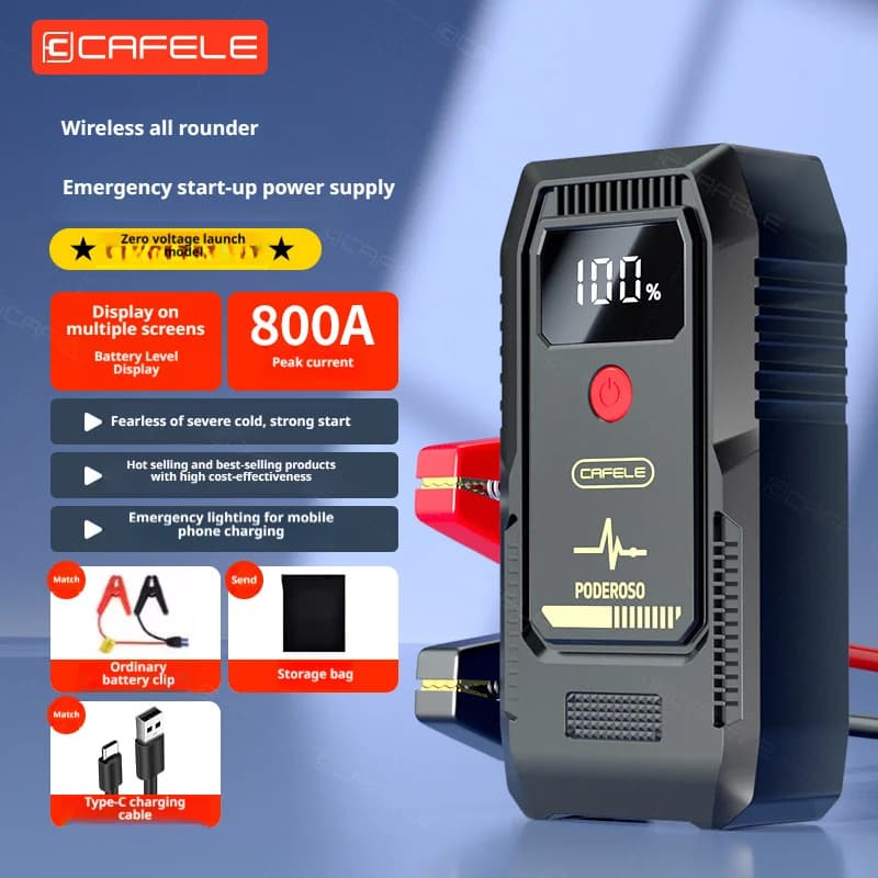 Avviatore di Emergenza 800A, Booster Portatile per Batteria Auto 12V, Power Bank di Emergenza, Morsetti Intelligenti, Caricatore USB, Luce LED