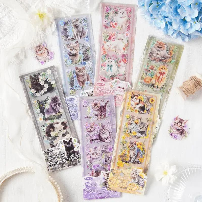 4 pcs Cute Cat Encounter Creative Stickers for Scrapbooking, Handmade Crafts & Scrapbook Accessories, Vinyl Cutter Materials