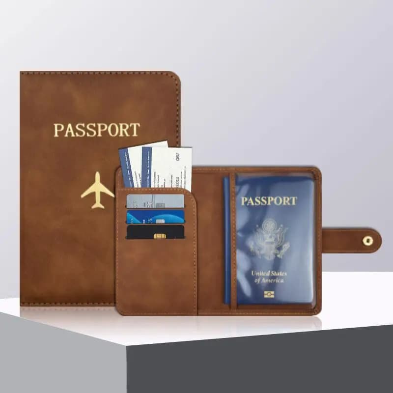 Porta Passaporto Impermeabile con Tasca con Cerniera, Portafoglio da Viaggio in Pelle PU, Organizzatore di Carte per Viaggi in Famiglia