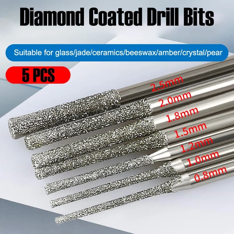 5 pezzi punta da trapano rivestita diamantata gambo da 2,35 mm per vetro giada ceramica cera d'api ambra cristallo pera perforazione 0,8/1/1,2/1,5/1,8/2/2,5 mm