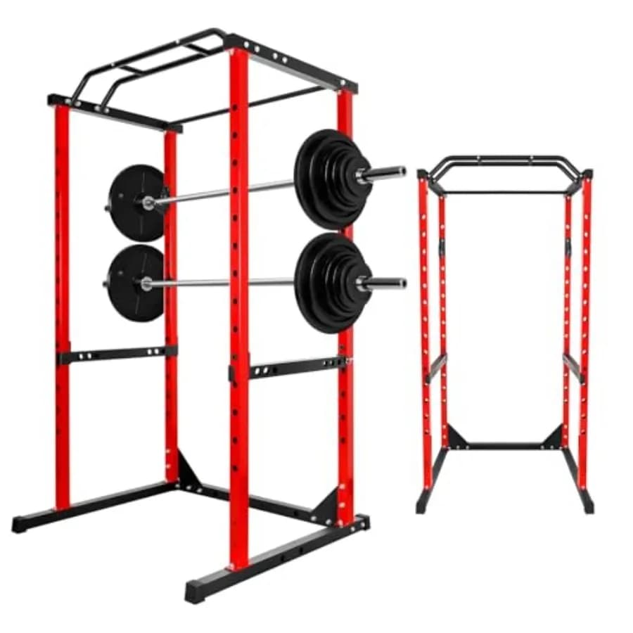 Rack per Pesi da Palestra Domestica 1600LB Power Cage con Barra per Trazioni e Supporto Regolabile per Squat, Attrezzatura per Allenamento con Pesi in Nero