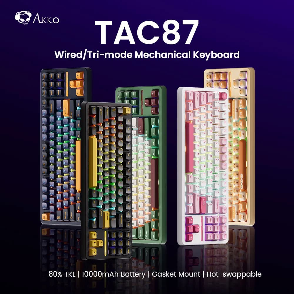 Akko TAC87 Mechanical Keyboard 80% TKL Customized Hot-swappable RGB USB Wired/2.4g&BT Wireless Gaming Keyboard Gasket Structure