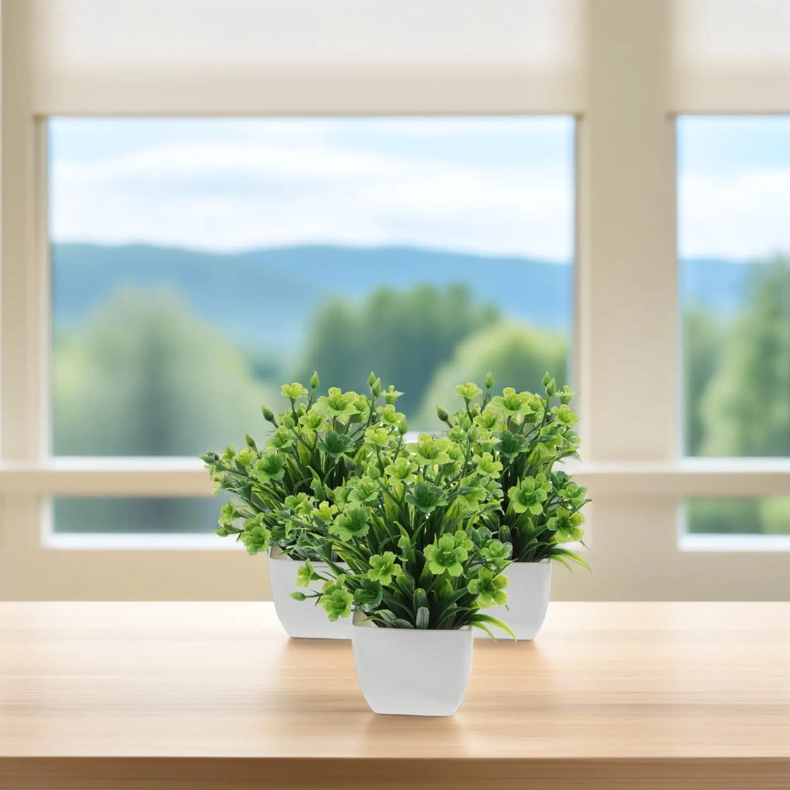 3Pcs Artificial Plants in Pots Realistic Faux Greenery Indoor Decor for Kitchen Cabinet Living Room Office Desk Shelf Decoration