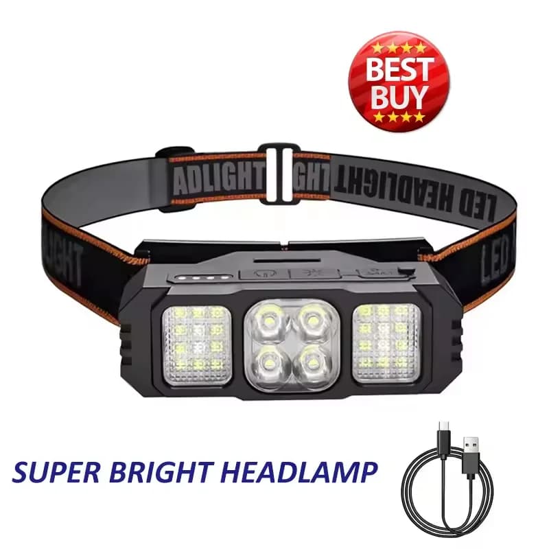 LED Powerful Headlamp Rechargeable Headlight Type-C Flashlight Waterproof Head Lamp for Outdoor Hunting Hiking Camping Emergency
