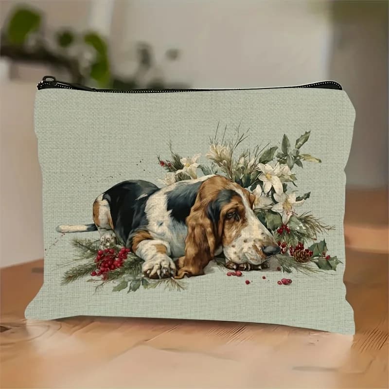 Borsa per il trucco Basset Hound da 1 pezzo - Pochette multifunzionale con cerniera per donna, perfetta borsa da viaggio con cerniera, divertente regalo di compleanno