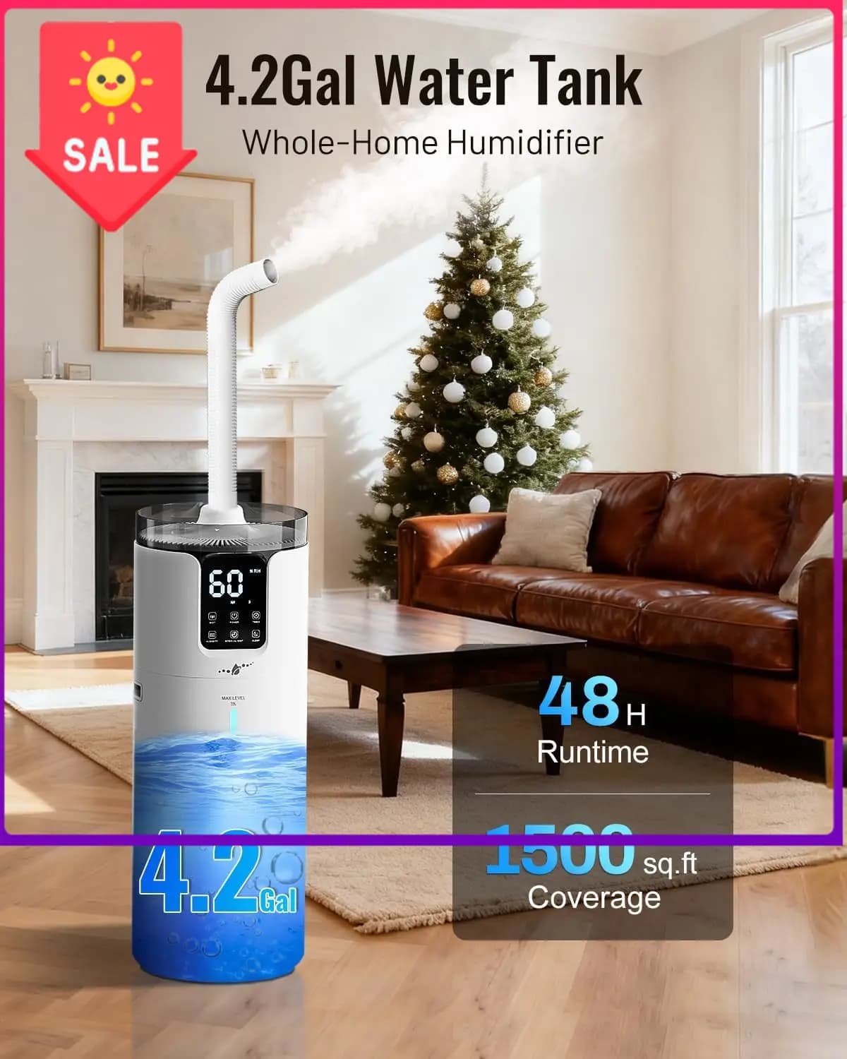 Umidificatore per ambienti di grandi dimensioni 16L/4.2Gal - Umidificatore per tutta la casa fino a 1500 sq.ft. in offerta. Umidificatori a ultrasuoni a nebbia fredda per Be