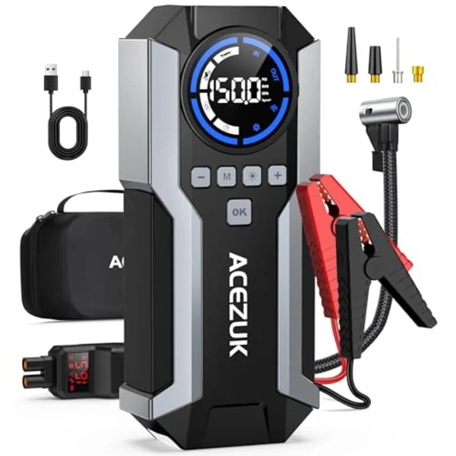 Avviatore di Emergenza con Compressore d'Aria 8000A 150PSI, Avviatore per Auto a Benzina/Diesel 12.0L, Avviatori di Emergenza Portatili 12V