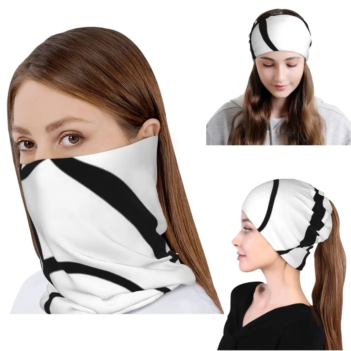 4 Pcs 45cm 18In Geometric Abstraction Line Bandana Neck Gaiter Wrap Scarf Warm Balaclava Beanies Hat Unisex Adult Windproof