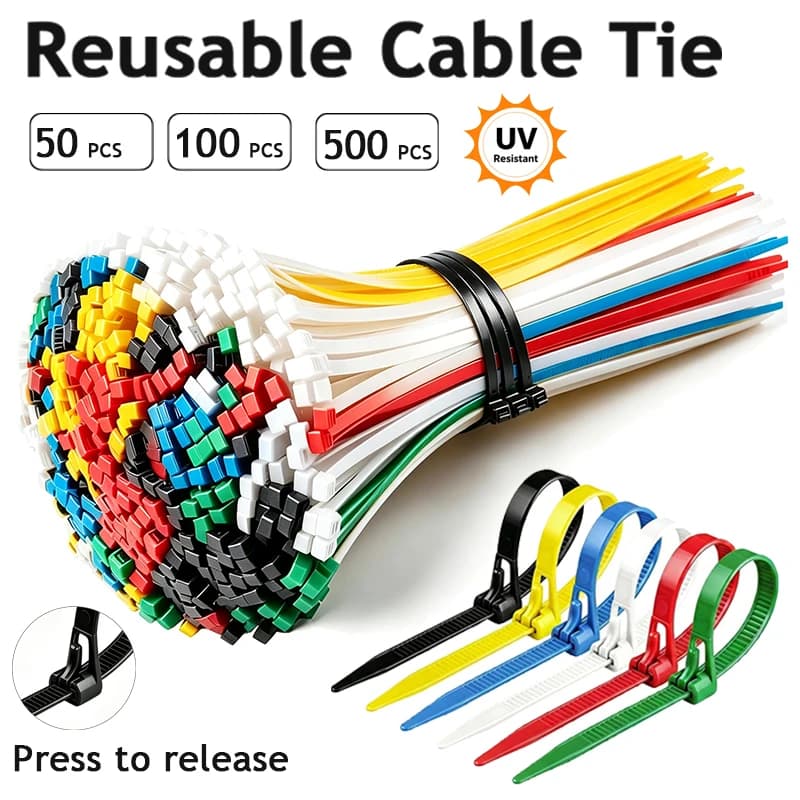 Heavy Duty Reusable Zip Ties UV Resistant Outdoor Cable Ties Non Slip off Indoor Releasable Tie Wraps for Cable Management
