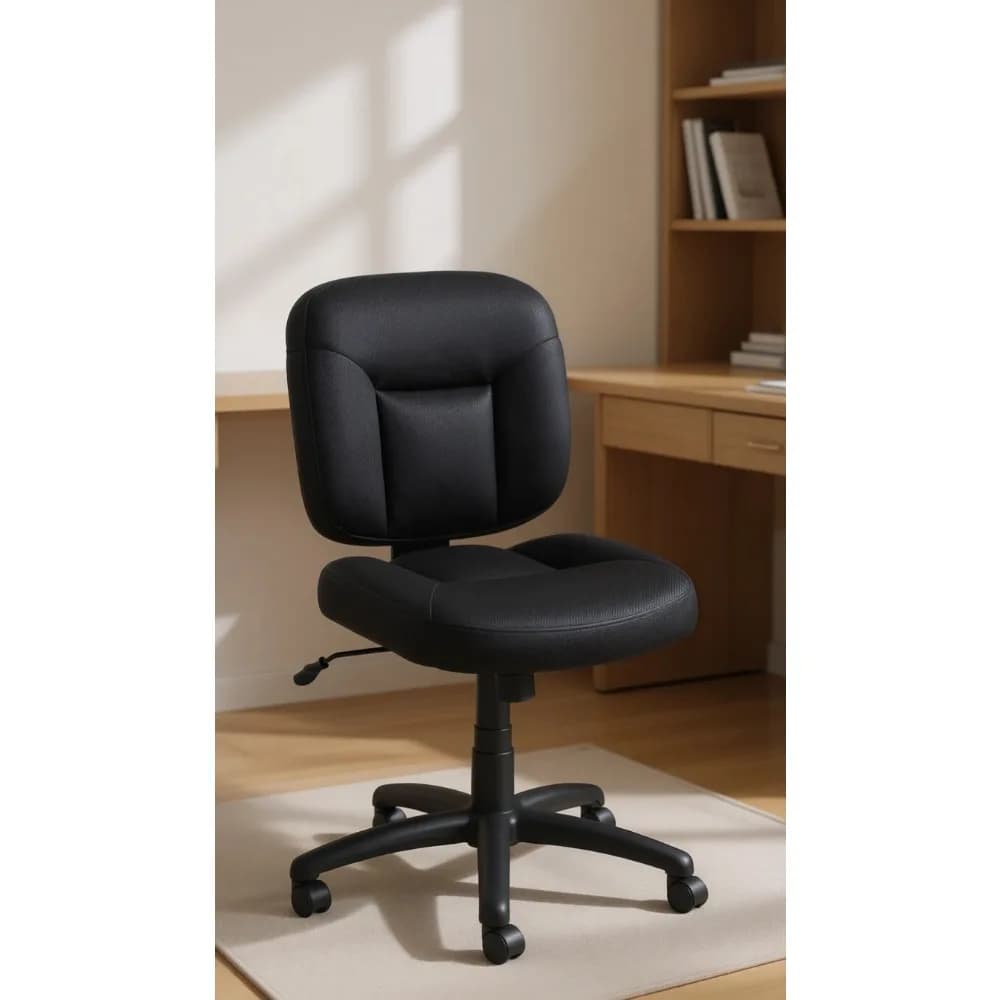 Sedia da Ufficio Girevole in Tessuto con Schienale Basso Regolabile, Base con Ruote e Supporto Lombare