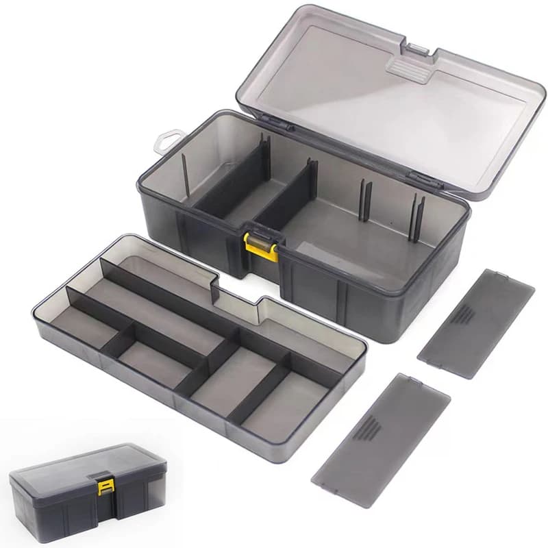 Portable PP Thickened Equipment Box Removable Dividers Tray Organizer Cover with waterproof transparent lid for fishing bait Hooks