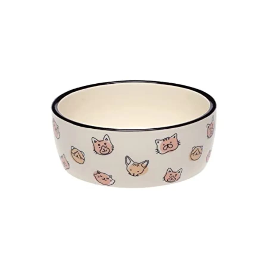 Ceramic Cat Bowl, Holds 12 oz, Whisker-Friendly Pet Dish for Food and Water, Cute Cat Face Design