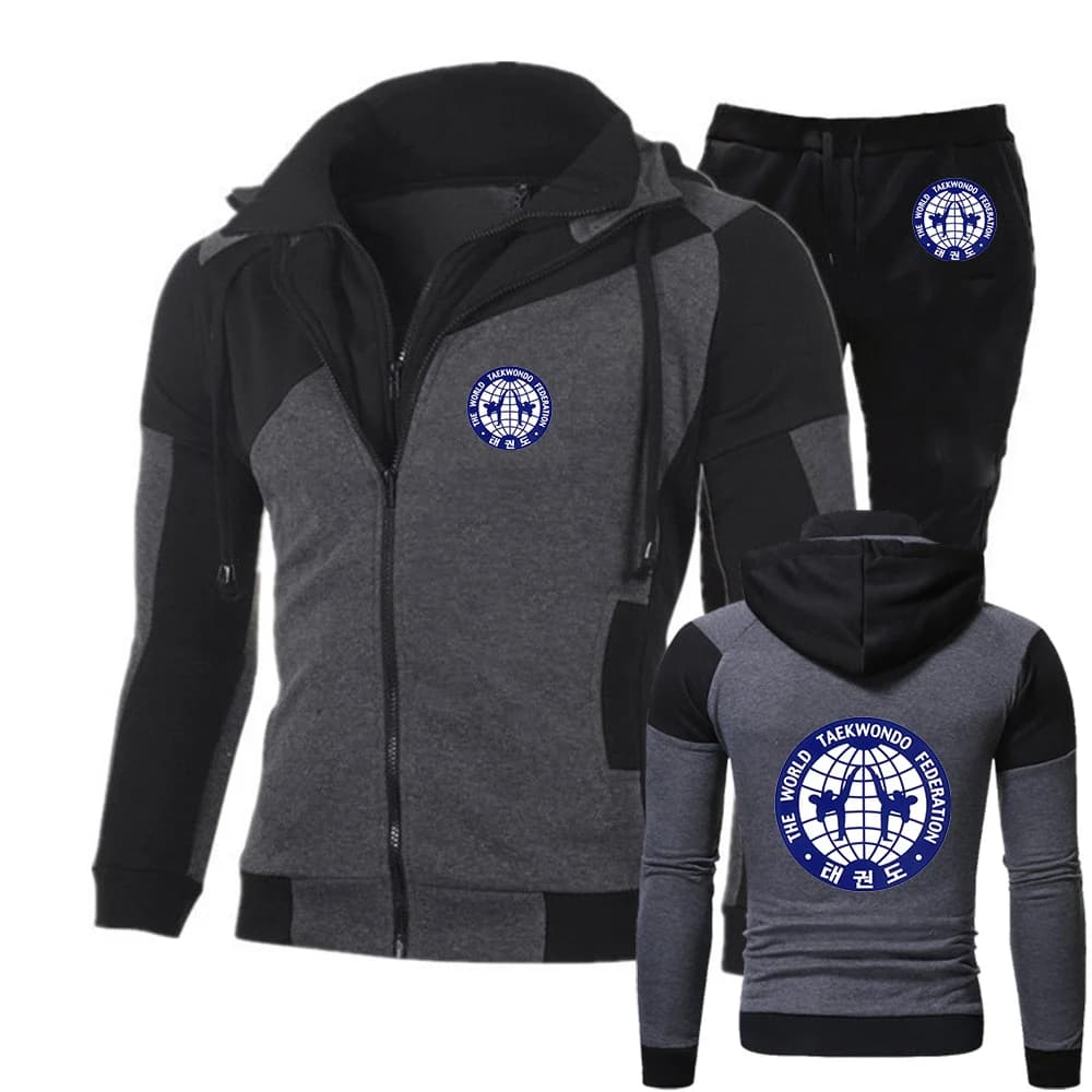 Tuta Sportiva da Uomo con Cappuccio e Zip Diagonale della Federazione Mondiale di Taekwondo WTF 2025, Nuova Collezione Primavera-Autunno