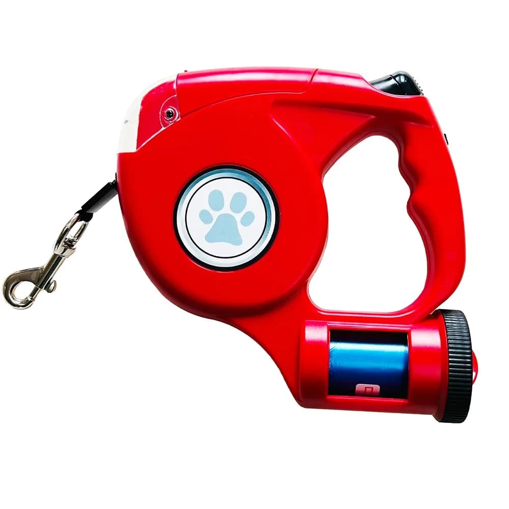 Guinzaglio per Cani Automatico Retrattile in Plastica con Sacchetto per Rifiuti, Guinzaglio LED Regolabile, Impugnatura Antiscivolo, Corda Estensibile per Animali Domestici