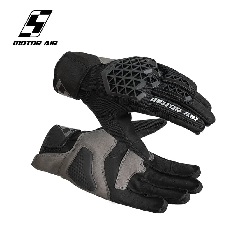 New Black&Grey Motorcycle Gloves Summer Breathable Riding Protection Equipment Grid Leather Non-slip Wear-resistant Touch Screen