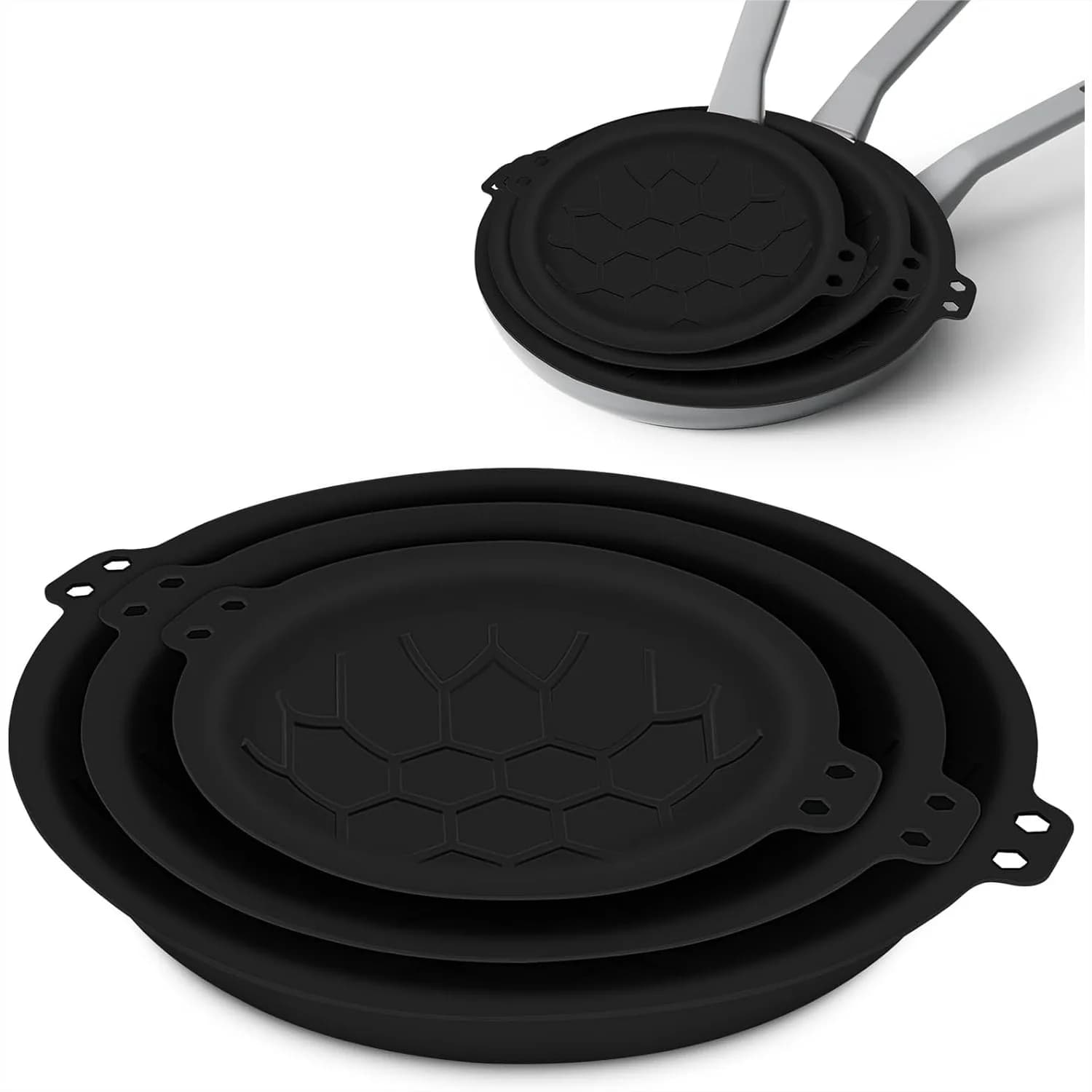 Set di 3 Protezioni in Silicone per Padelle da 8, 10 e 12 Pollici, Separatori per Impilare Padelle Antiaderenti, Lavabili in Lavastoviglie, Neri
