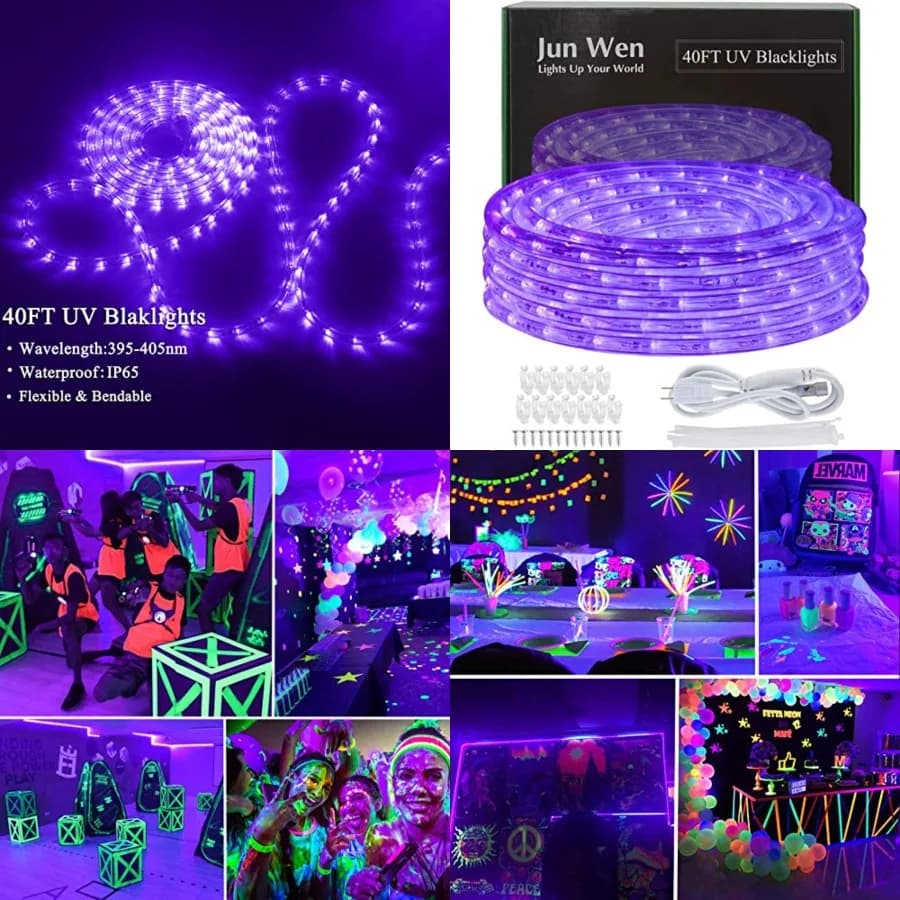 Luci a corda LED BlackLights, kit luci nere da esterno 110V, luce a corda flessibile viola impermeabile 432 LED per compleanno e Halloween