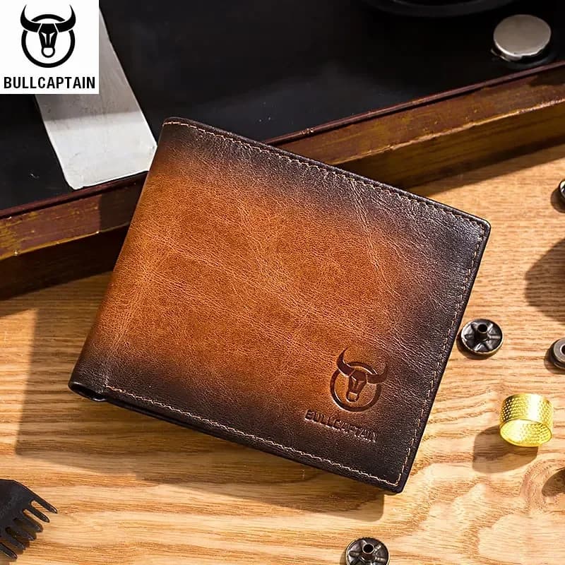 Portafoglio da uomo in vera pelle BULLCAPTAIN Business Retro Cash Clip RFID Multi-Card Slot portamonete QB05