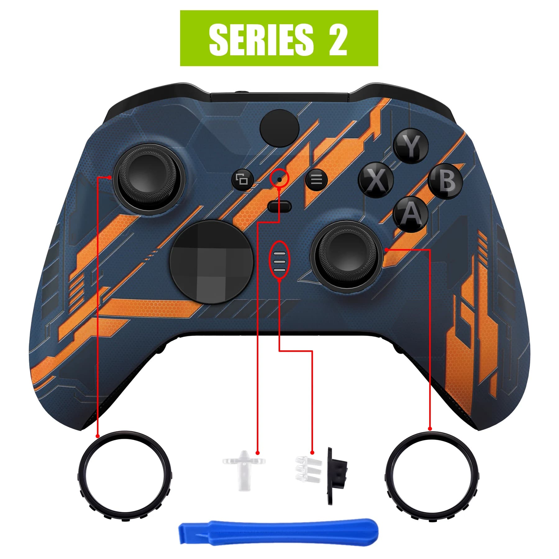 eXtremeRate Guscio dell'alloggiamento anteriore con piastra frontale di ricambio per controller Xbox One Elite Series 2 - Mecha che si illumina al buio - Giallo