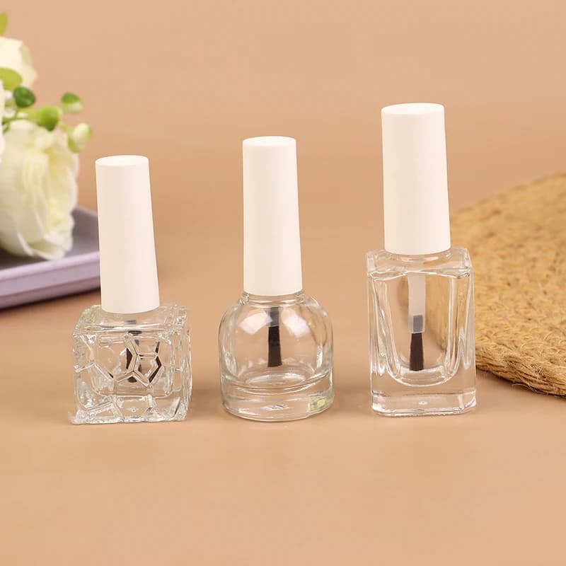 Bottiglia vuota per smalto in vetro trasparente da 10/15 ml vuota con pennello per coperchio Contenitori cosmetici Bottiglie di vetro per unghie con pennello