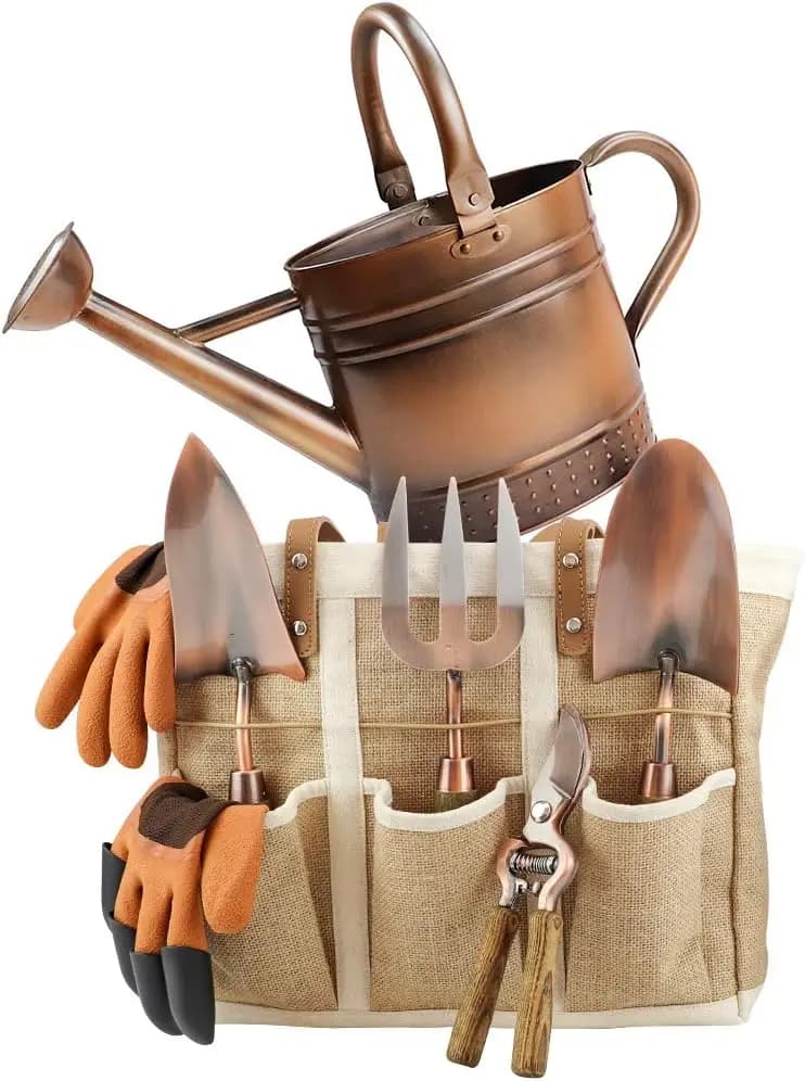 Stainless Steel Plated 1 Gallon with Garden Tools Set, Power Scissors, Gloves and Organizer Bag