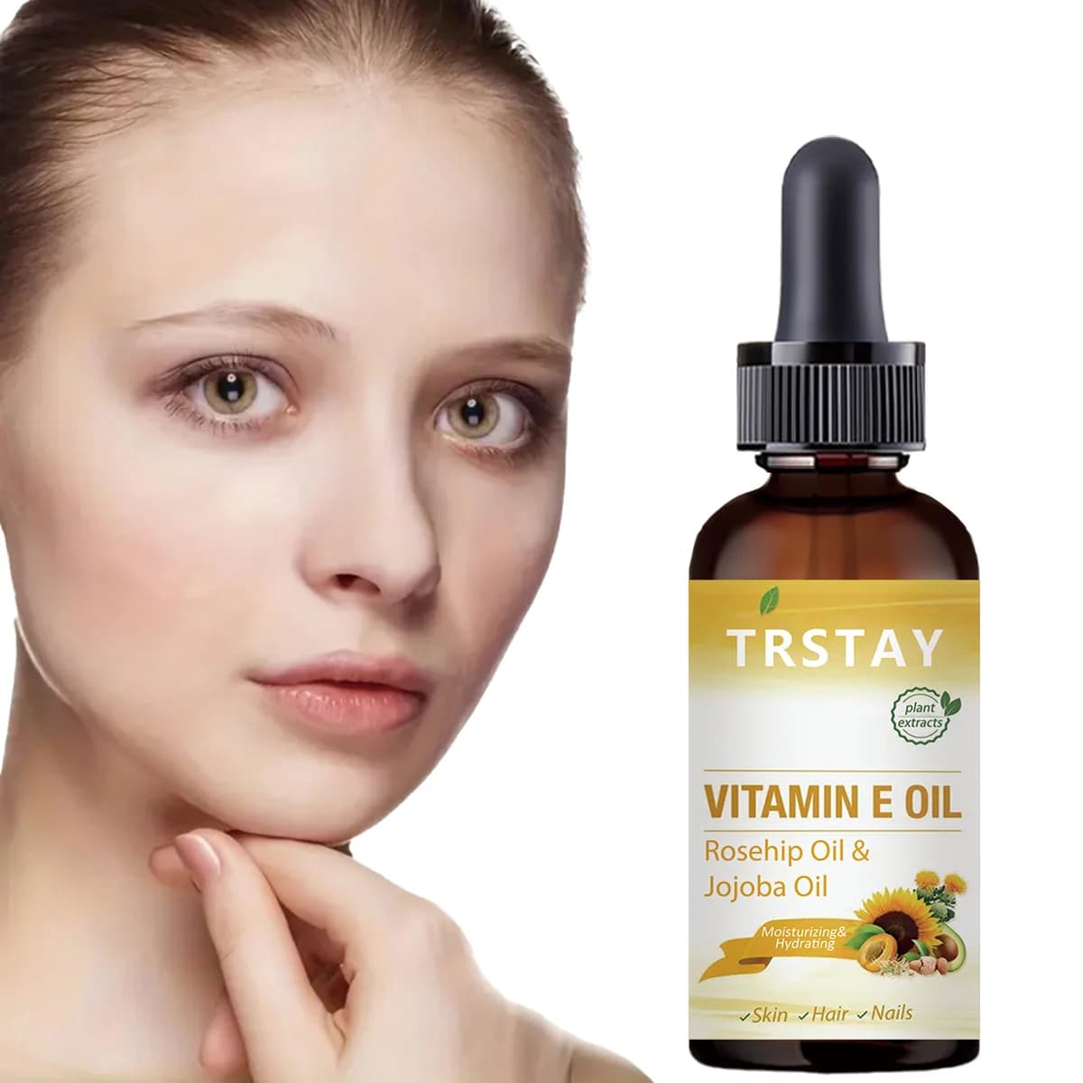 Botanical extract Vitamin E oil, rose canine oil mixture and jojoba for quick absorption facial skin protection
