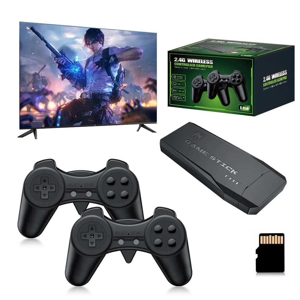 Portable 4K Retro Game Stick Console 2 Wireless Controllers Two-Player Battle Plug & Play for TV Computer Laptop HDMI Output