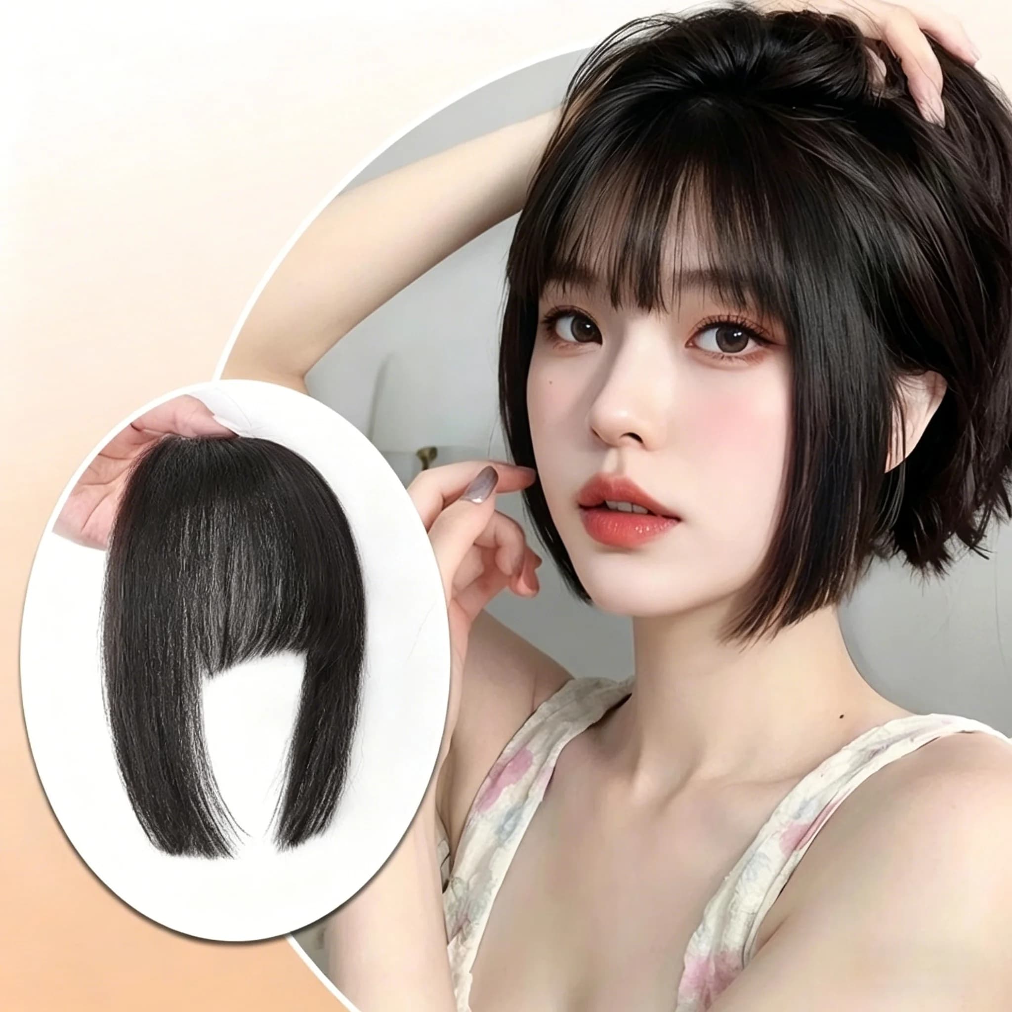 Frange sintetiche a clip per donna, taglio Hime, acconciatura da principessa, frange finte naturali con clip, extension per capelli.