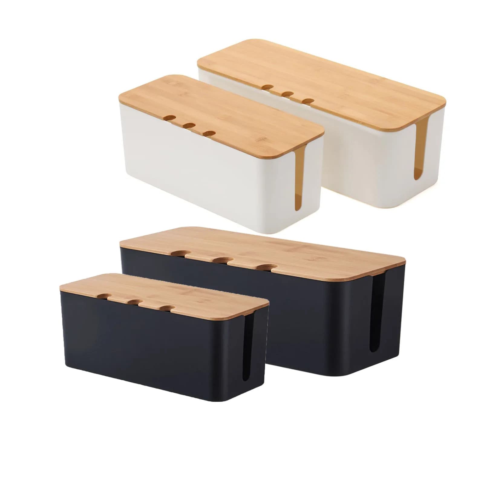 Large cable management box – Wooden cable organizer and lid for cable TV, computer, USB hub and slippers under the desk –