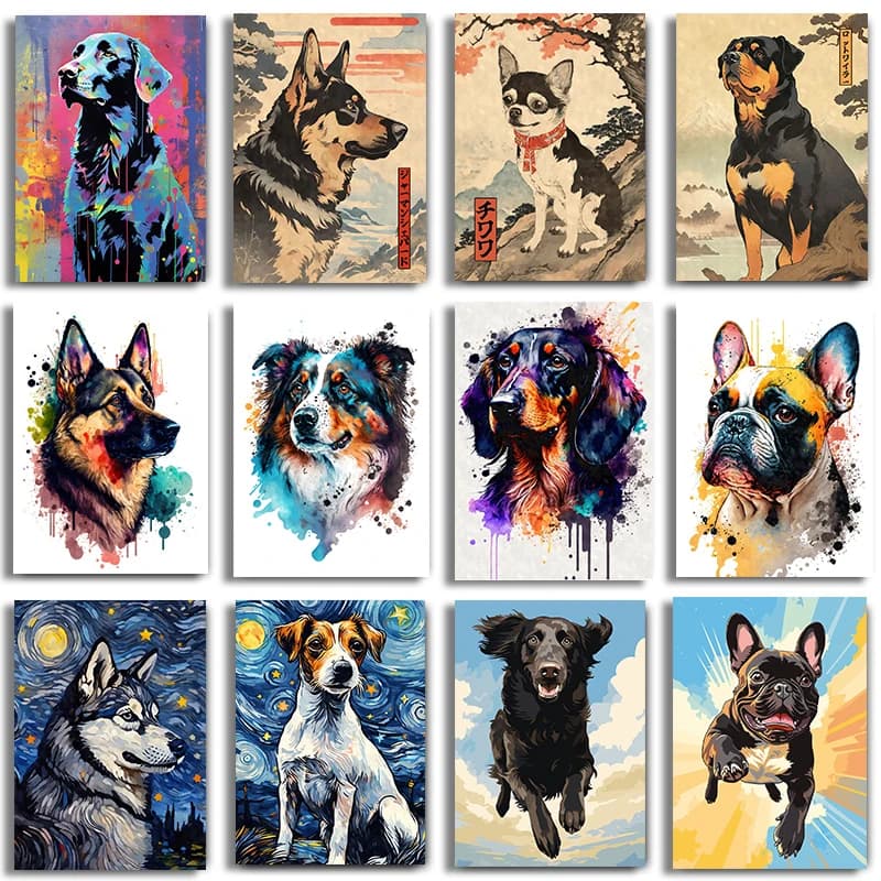 Acquerello vari cani ritratto Bulldog Labrador dipinti su tela sulla parete arte Poster e stampa animali immagine decorazione della stanza